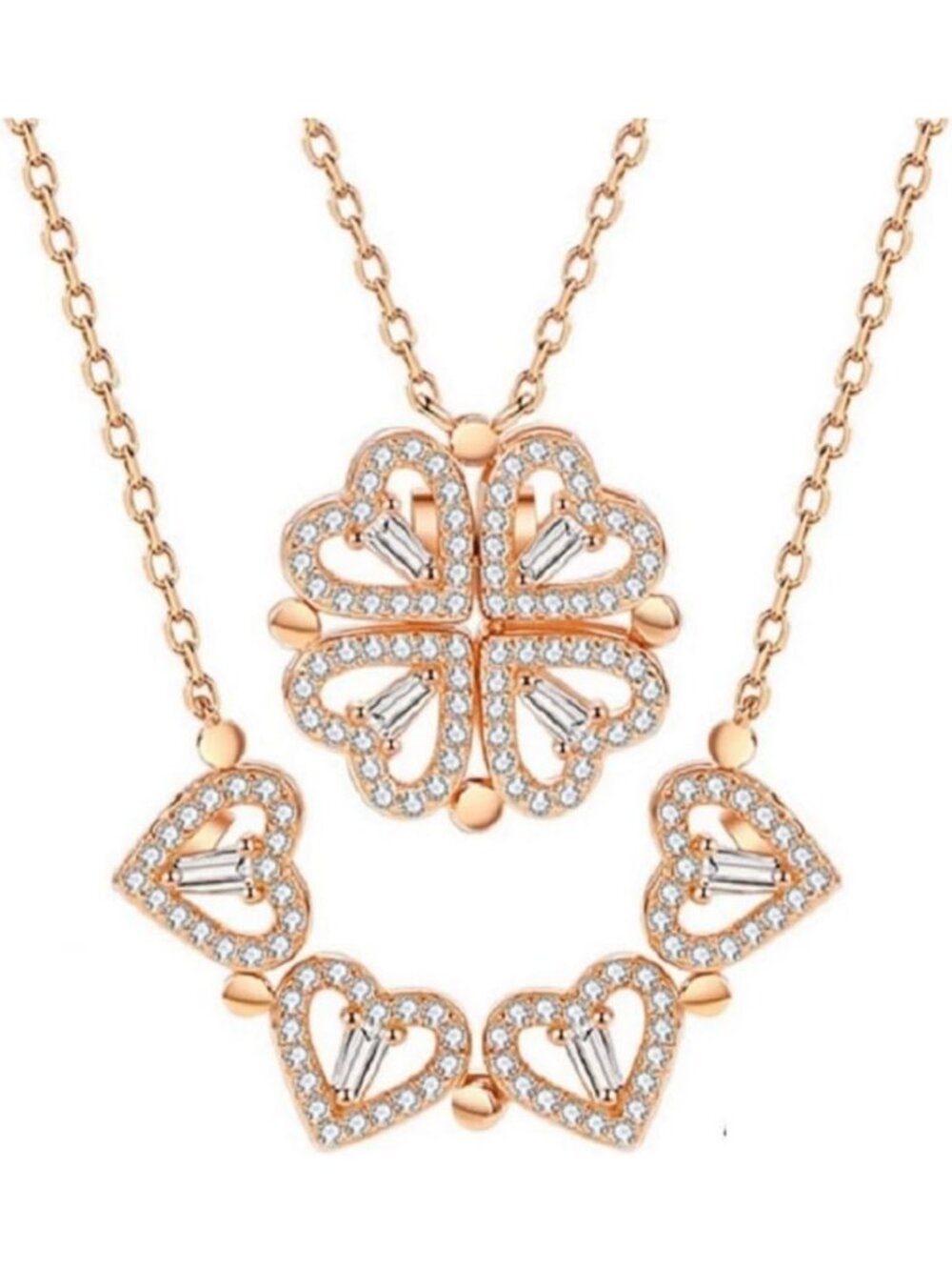 Sterling Silver Heart & Clover Convertible Pendant Necklace - Elegant Jewelry